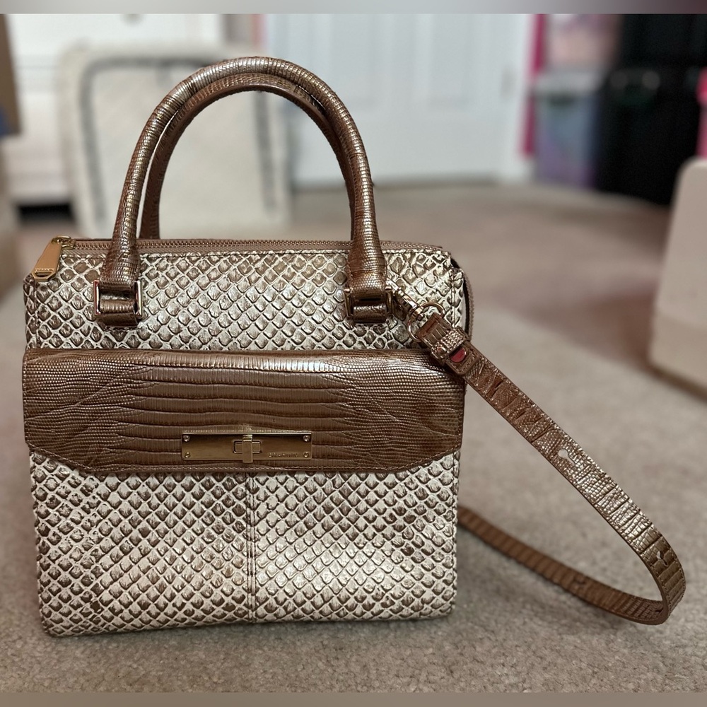 Brahmin Malia Satchel Shoulder Bag Purse Strap + Handles Bronze Brown EUC!